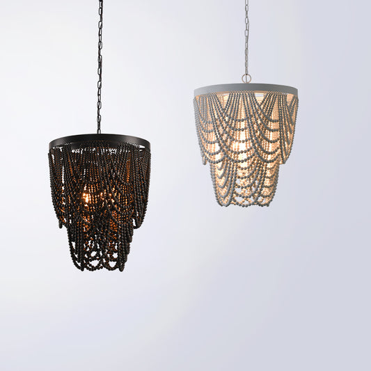 Bohemian Wooden Bead Pendant Chandelier / Black / Large
