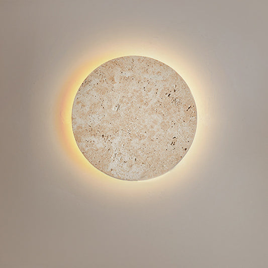 Round Yellow Travertine LED Clock Wall Lamp / Tricolor Light / C Style