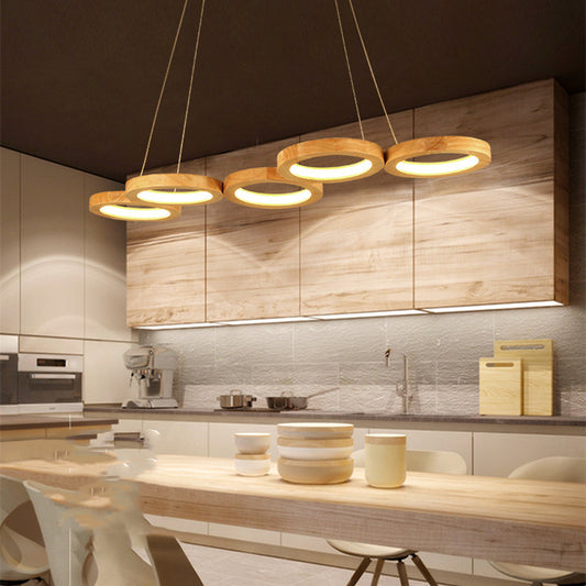 Solid Wood Linear Dining Pendant Light / Warm light / 5heads