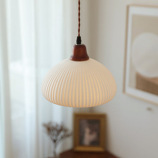 Vintage Japanese Pumpkin Wood Pendant Light / B