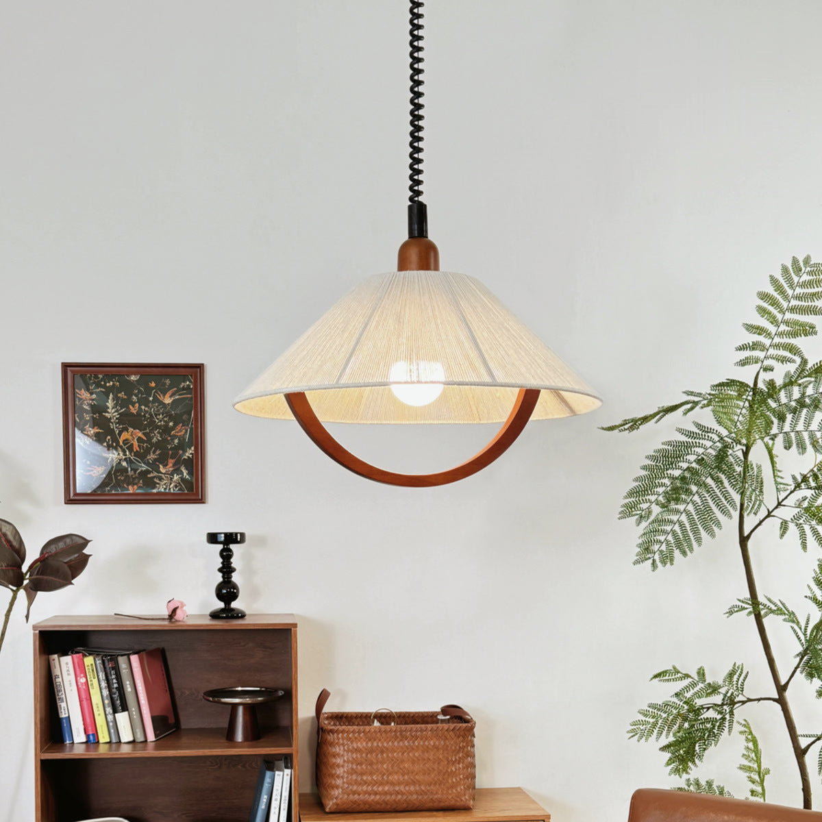 Adjustable Cream Fabric LED Pendant Light / Warm Light