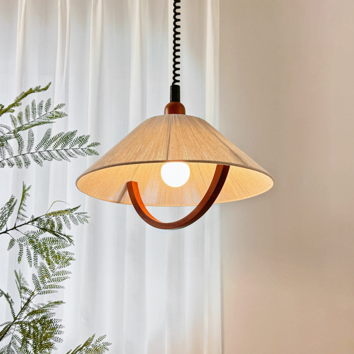 Adjustable Cream Fabric LED Pendant Light / Three Colors