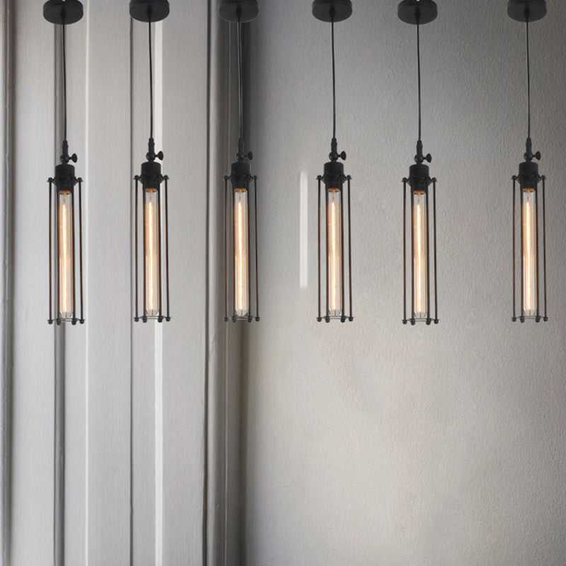 American Vintage Fluted Iron Single Pendant Light / With T3008WLED Warm Light / Black Single Head