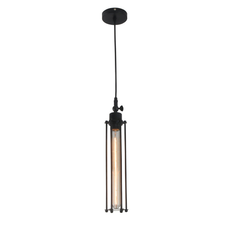 American Vintage Fluted Iron Single Pendant Light / Price Without Bulb / Black Single Head
