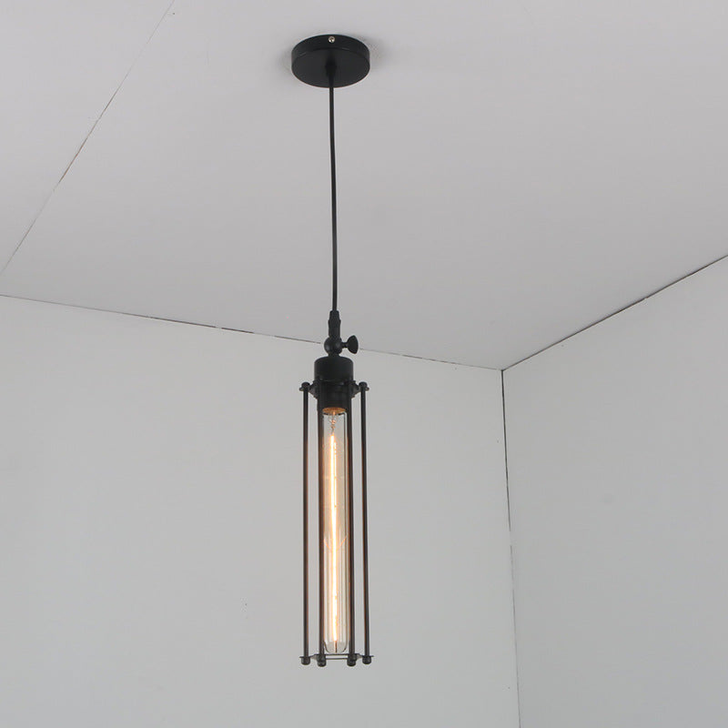 American Vintage Fluted Iron Single Pendant Light / With T3006WLED Warm Light / Black Single Head