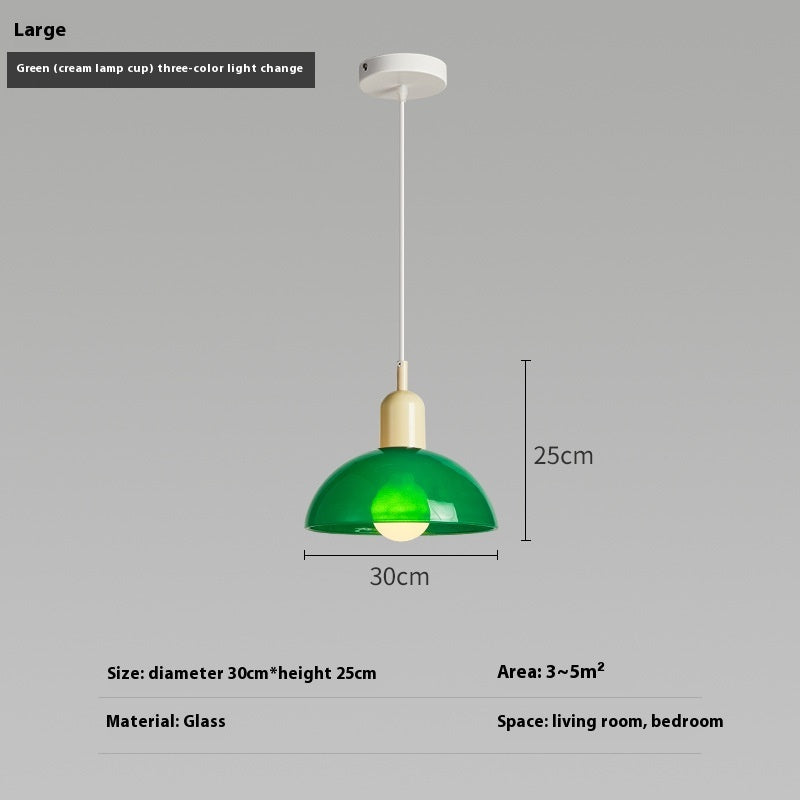 Bauhaus Retro Glass Pendant Light / Large green / Red cup / Warm light