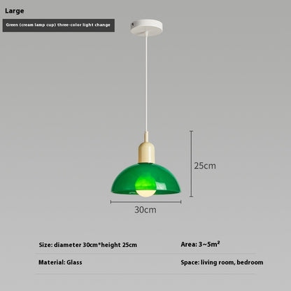Bauhaus Retro Glass Pendant Light / Large green / Red cup / Warm light