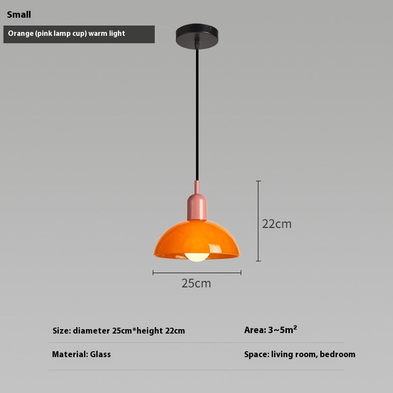 Bauhaus Retro Glass Pendant Light / Large White / Pink cup / Warm light