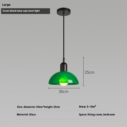 Bauhaus Retro Glass Pendant Light / Small green / Black cup / Warm light