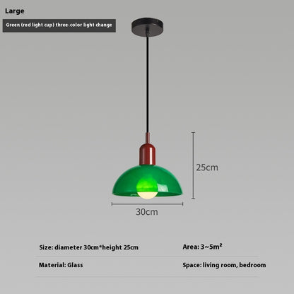 Bauhaus Retro Glass Pendant Light / Small green / Red cup / Tri color