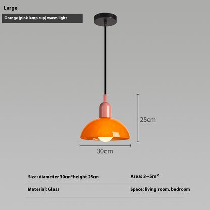 Bauhaus Retro Glass Pendant Light / Small white / Red cup / Warm light