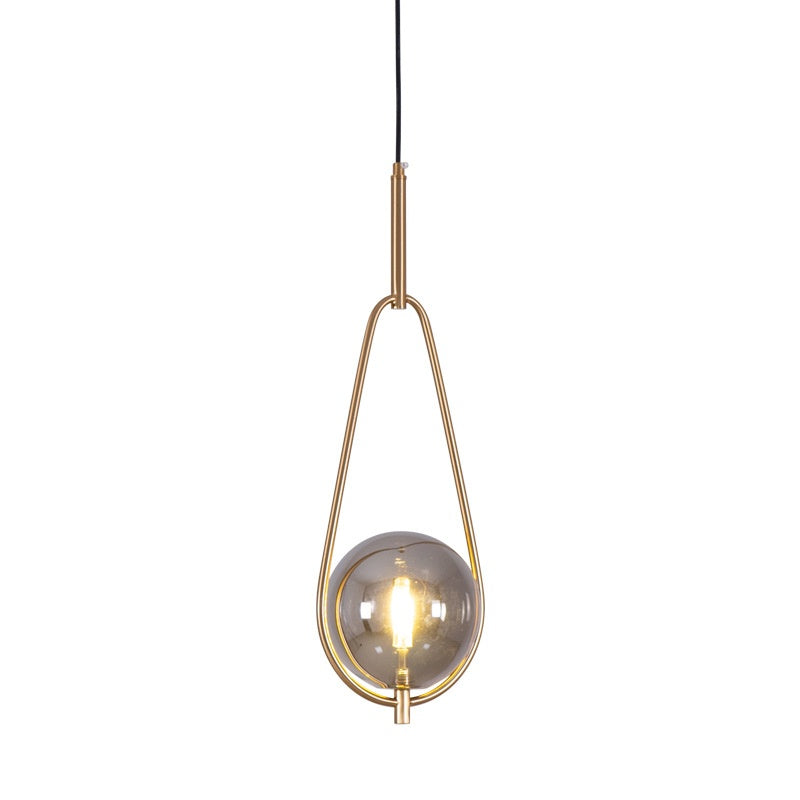 Gold Glass Globe Bar Pendant Light / Smoke Gray Lampshade