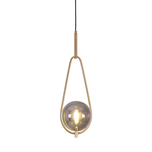 Gold Glass Globe Bar Pendant Light / Smoke Gray Lampshade