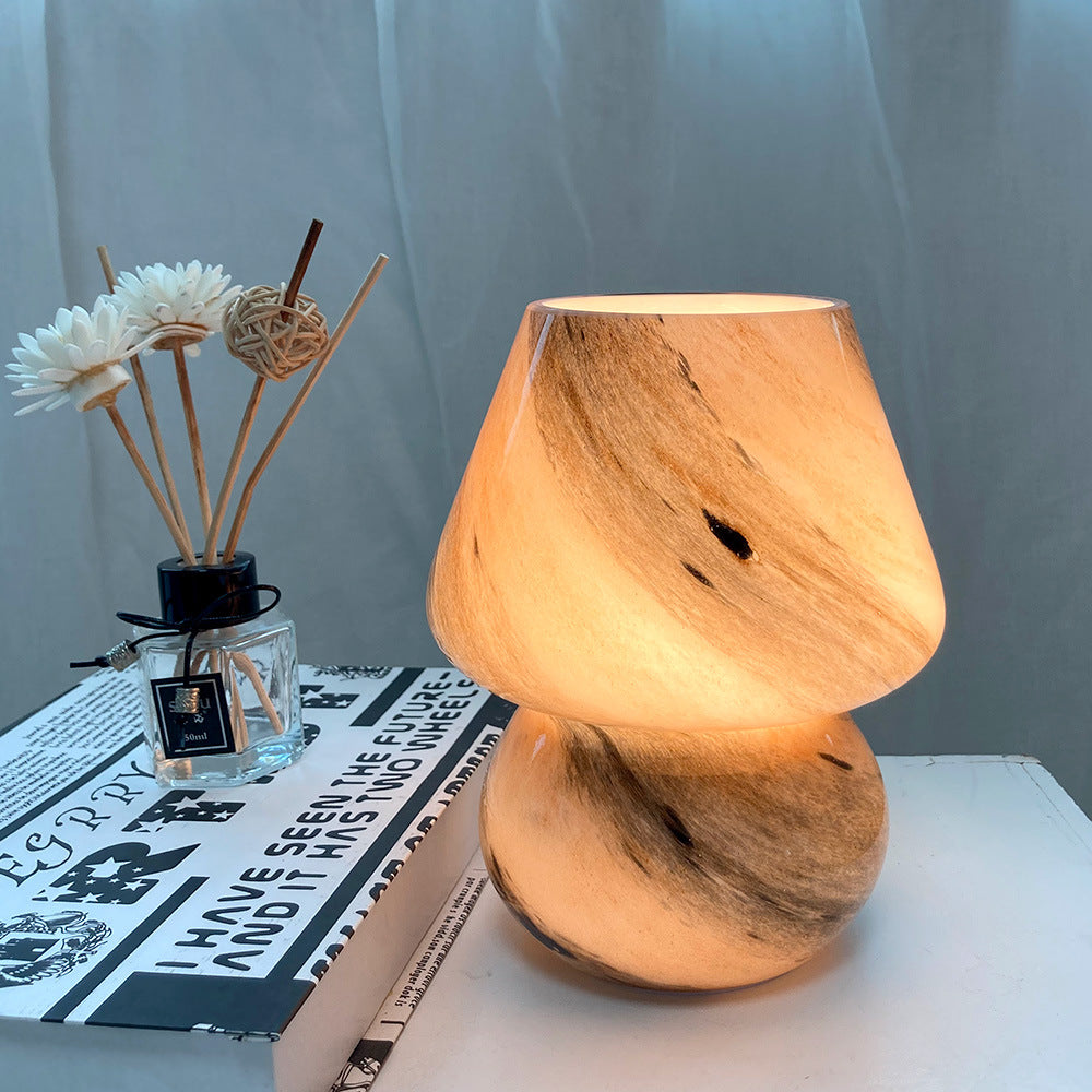 Handmade Glass Mushroom Bedside Table Lamp / Earth / USB
