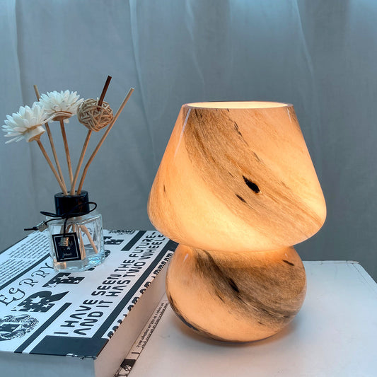Handmade Glass Mushroom Bedside Table Lamp / Earth / USB