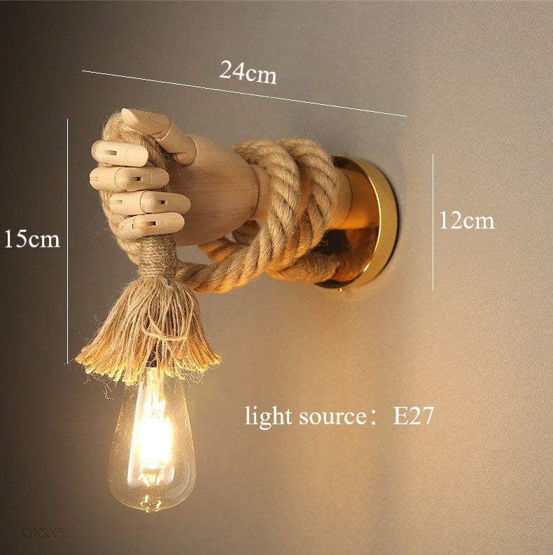 Modern Rope and Iron Bedside Wall Lamp