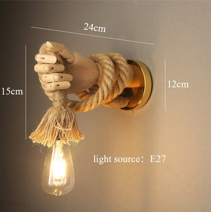 Modern Rope and Iron Bedside Wall Lamp