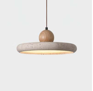 Modern Yellow Travertine Round Pendant Light / Warm light / 40cm