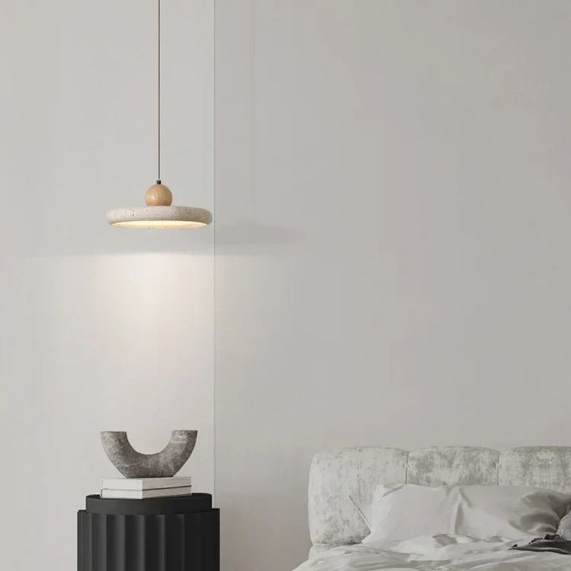 Modern Yellow Travertine Round Pendant Light / White light / 30cm