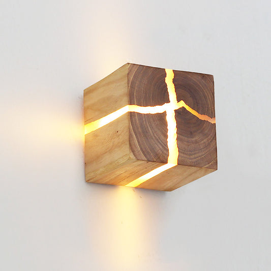 Nordic Square Solid Wood Bedside Wall Lamp / 5W / 8CM Without Switch Line