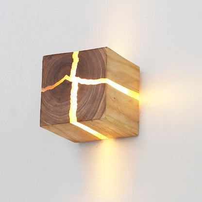 Nordic Square Solid Wood Bedside Wall Lamp / 5W / 8CM With Switch Line