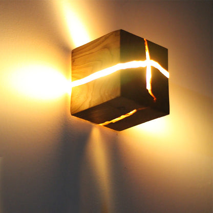 Nordic Square Solid Wood Bedside Wall Lamp / 5W / Table Lamp Walnut Color