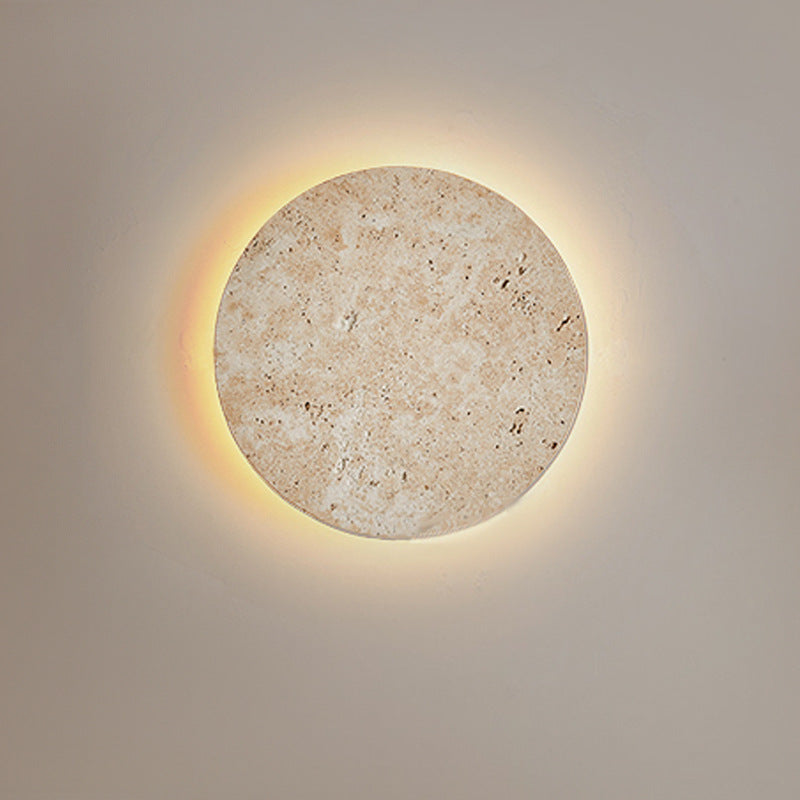 Round Yellow Travertine LED Clock Wall Lamp / Tricolor Light / C Style