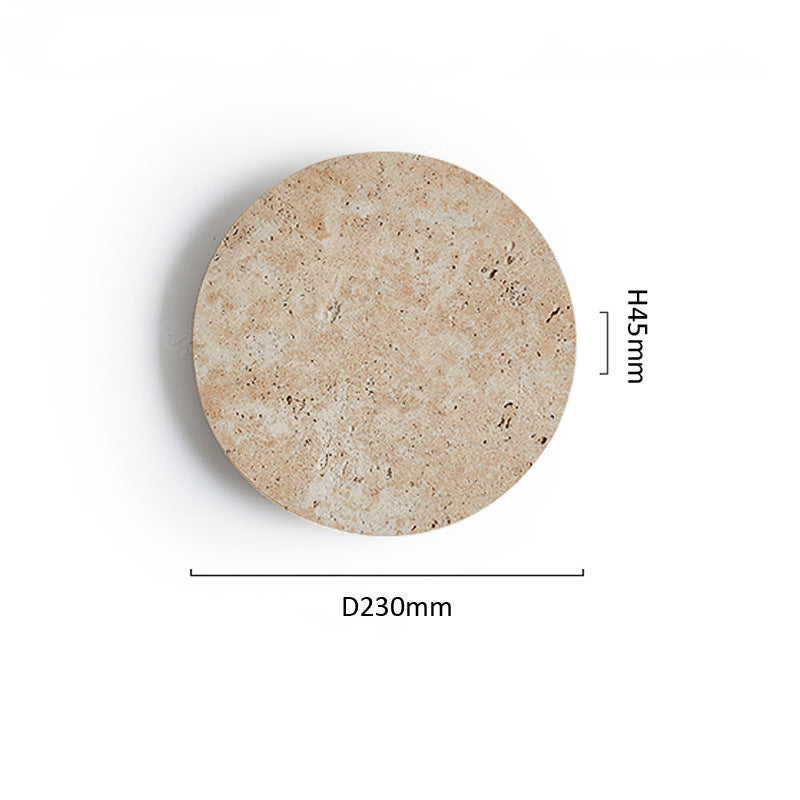 Round Yellow Travertine LED Clock Wall Lamp / Tricolor Light / E Style Black
