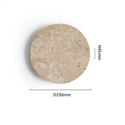 Round Yellow Travertine LED Clock Wall Lamp / Tricolor Light / E Style Black