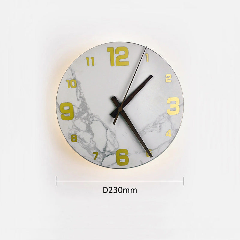 Round Yellow Travertine LED Clock Wall Lamp