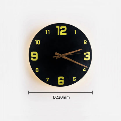 Round Yellow Travertine LED Clock Wall Lamp