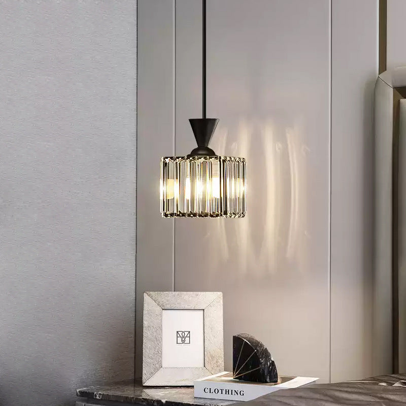 Small Crystal Single Pendant Bedside Light / Square Black White Light