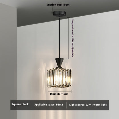 Small Crystal Single Pendant Bedside Light / Square Golden White Light