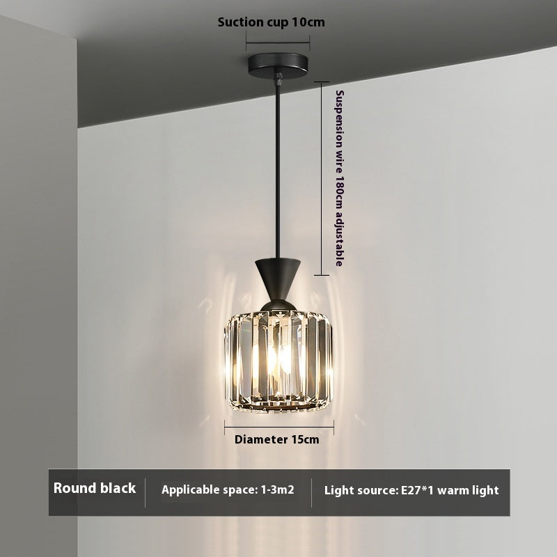 Small Crystal Single Pendant Bedside Light / Round Golden Tricolor Light