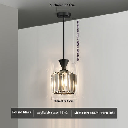 Small Crystal Single Pendant Bedside Light / Round Golden Tricolor Light