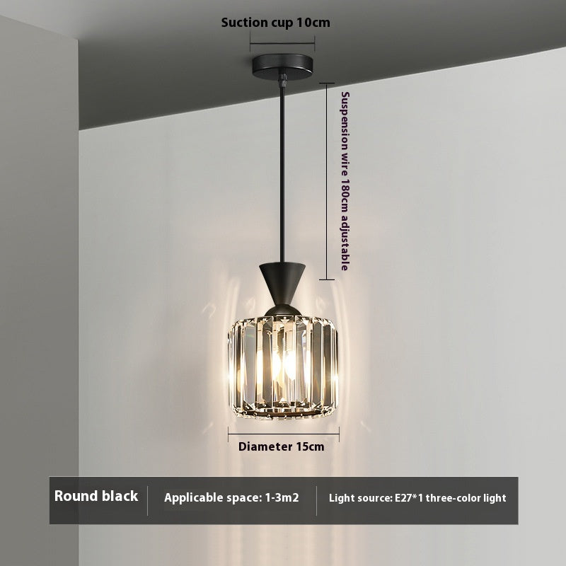 Small Crystal Single Pendant Bedside Light / Square Golden Warm Light