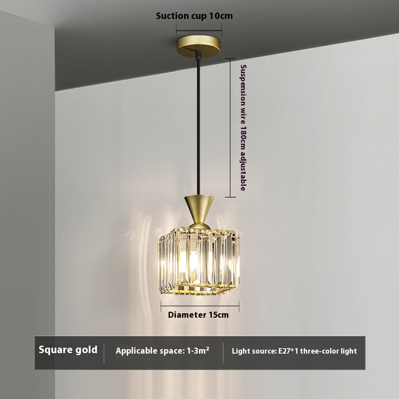 Small Crystal Single Pendant Bedside Light / Round Golden Warm Light