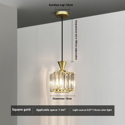 Small Crystal Single Pendant Bedside Light / Round Golden Warm Light
