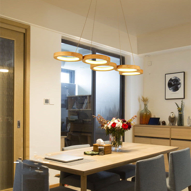 Solid Wood Linear Dining Pendant Light / Warm light / 4heads