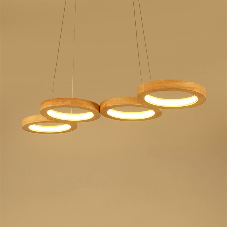 Solid Wood Linear Dining Pendant Light / Stepless dimming / 4heads