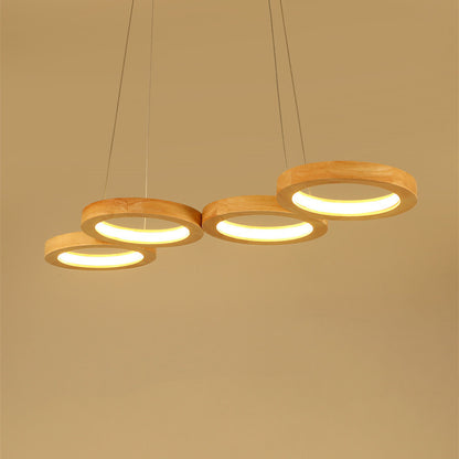 Solid Wood Linear Dining Pendant Light / Stepless dimming / 4heads
