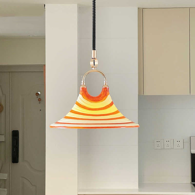 Striped Horn Two-Light Retractable Pendant Chandelier / White