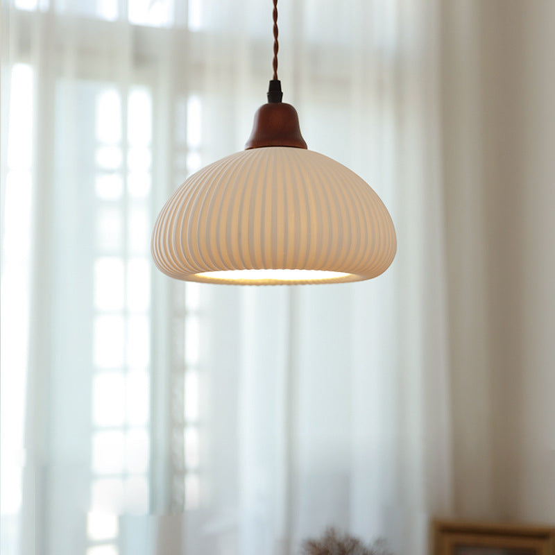 Vintage Japanese Pumpkin Wood Pendant Light / A