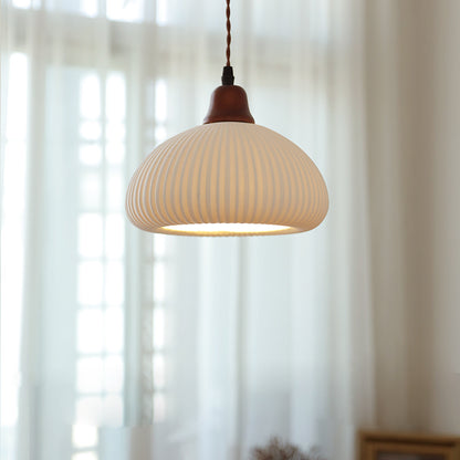 Vintage Japanese Pumpkin Wood Pendant Light / A