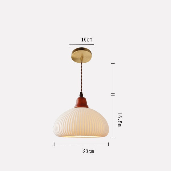 Vintage Japanese Pumpkin Wood Pendant Light
