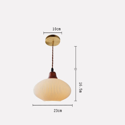 Vintage Japanese Pumpkin Wood Pendant Light