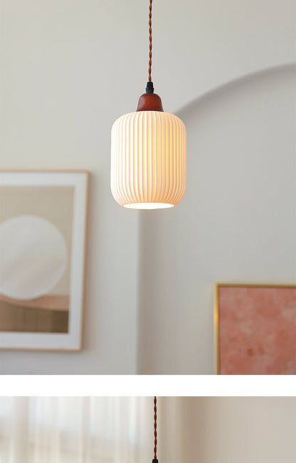 Vintage Japanese Pumpkin Wood Pendant Light